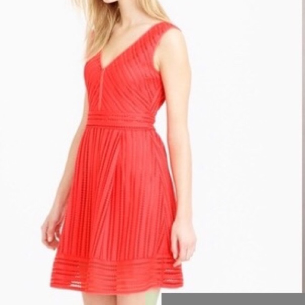 J CREW Poppy Red Eyelet dress, V neckline